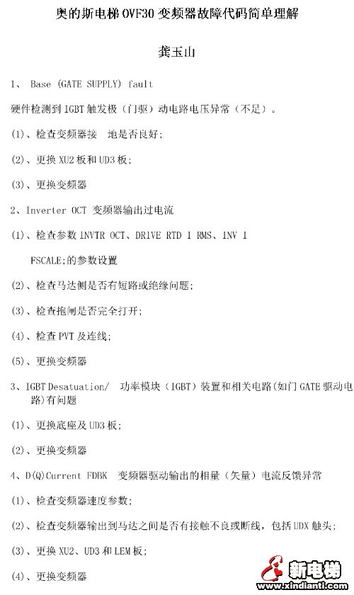 奥的斯电梯OVF30变频器故障代码简单理解(图1)