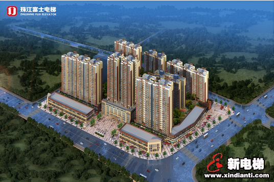 珠江富士为罗定市鸿禧西城都荟政府保障性住房提供乘客电梯产品