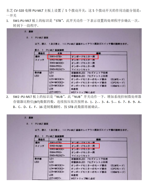 东芝CV320电梯PU-MLT主板界面的描述(图1)