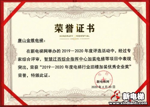 金维电梯荣获电梯行业旧楼加装优秀企业奖、电梯服务客户满意度金奖(图1)