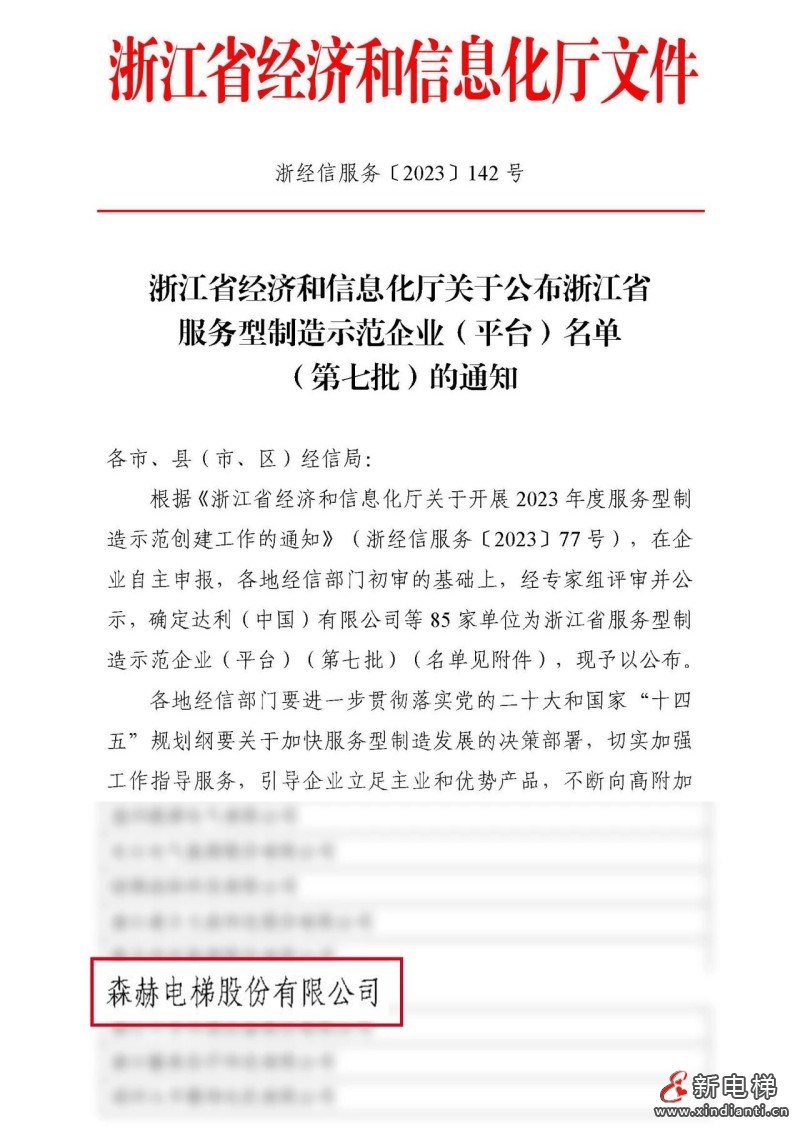 “制造+服务”双轮驱动，森赫电梯获评“浙江省服务型制造示范企业”(图2)