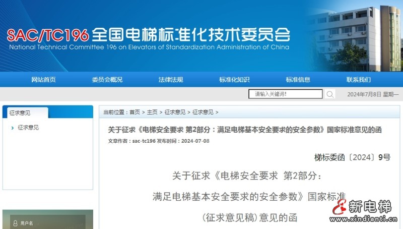 关于征求《电梯安全要求 第2部分：满足电梯基本安全要求的安全参数》国家标准意见的函