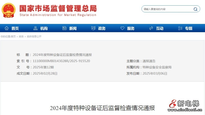 总局发布了2024年度特种设备证后监督检查情况通报情况