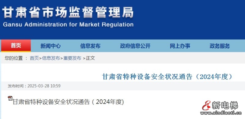 甘肃省发布了2024年特种设备安全状况通告 全省特种设备总量257570 台，其中电梯131239 台