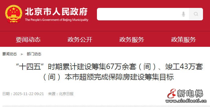 北京2025年电梯更新开工9008台，完工1692台惠民生