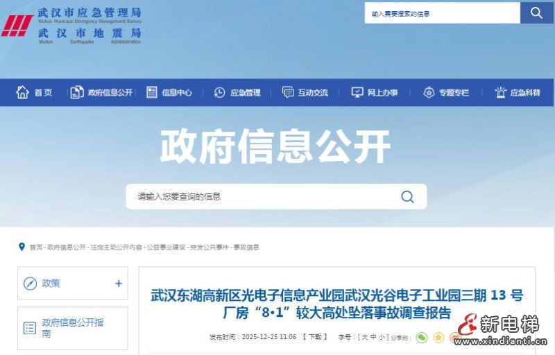 武汉光谷电子工业园三期“8·1”较大高处坠落事故调查报告