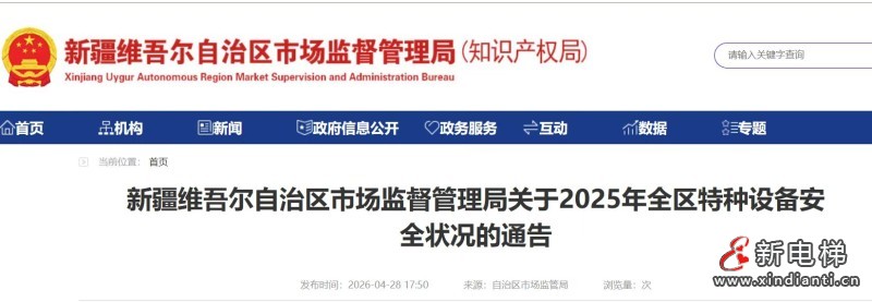 新疆维吾尔自治区市场监督管理局发布2025年电梯安全状况 在用电梯16.3万台