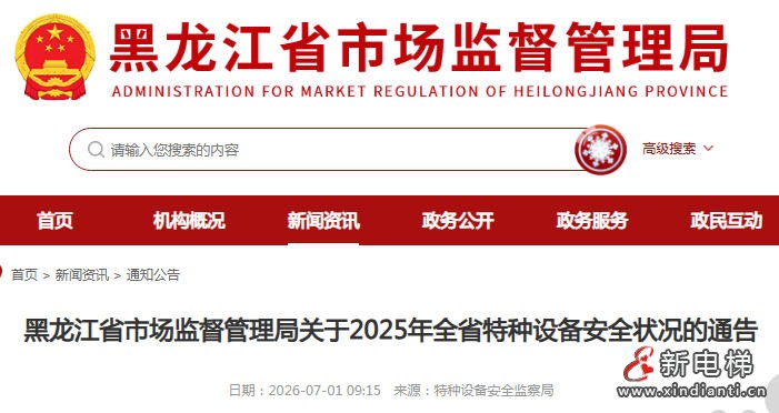 黑龙江发布2025年特种设备安全状况 全年未发生较大及以上事故
