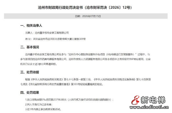 河北沧州三企业因电梯服务项目串标被罚 最高2年禁入政府采购(图3) ScreenShot_2026-07-22_165151_490